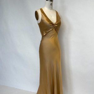 Gold Prom Dress Size 6 Long Silk Halter Gown Holiday Low Back Elegant Sexy Dress